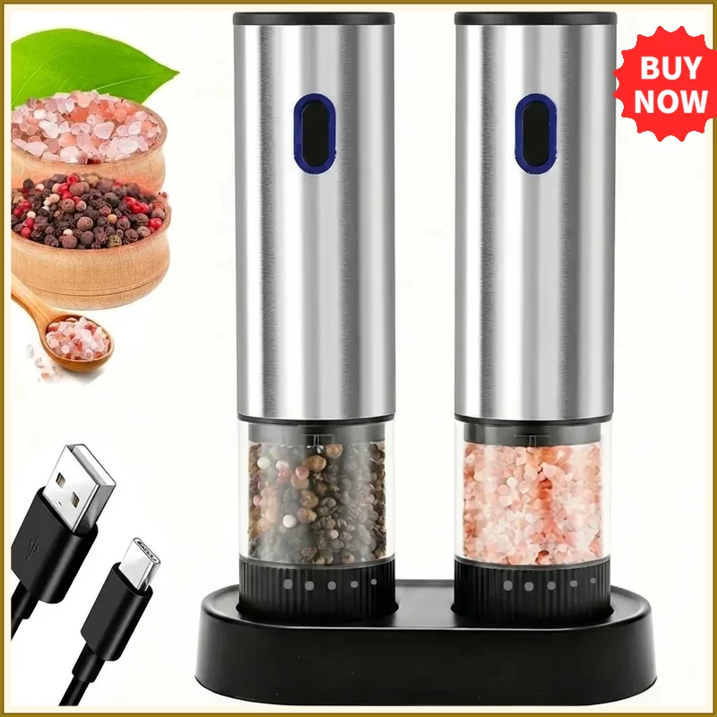 Electric Salt and Pepper Grinder Automatic Rechargeable Pepper Mill Shakers External Adjustable Coarseness Kitchen