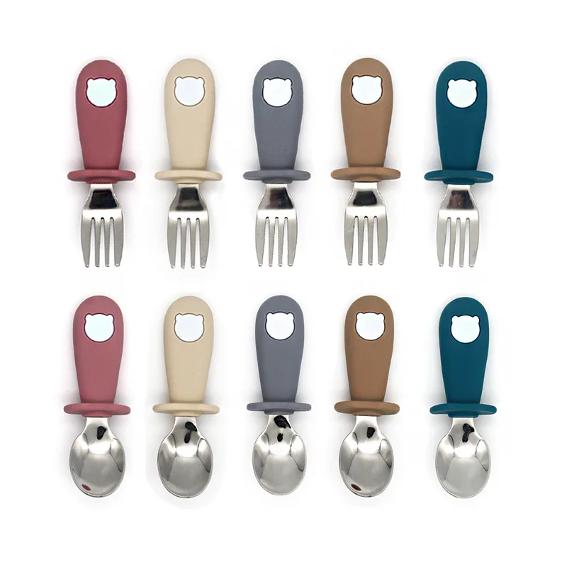 304 Stainless Steel Baby Utensils, Short Handle Spoon Fork Set, Food-Grade Cartoon Cutlery for Toddlers Kids