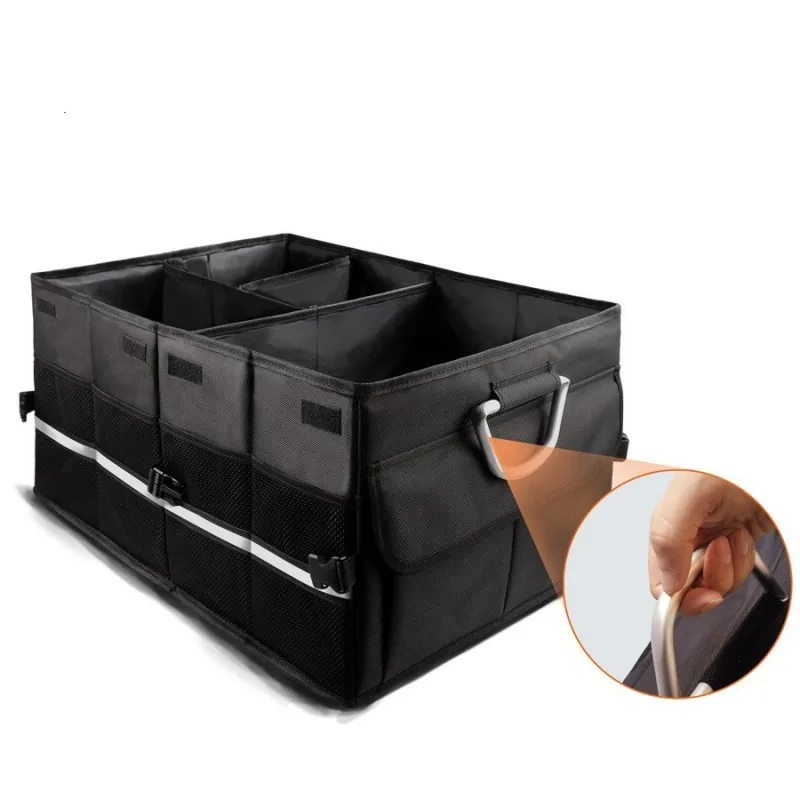 Non Slip Bottom Adjustable Securing Straps Foldable Storage Box Collapsible Multi Compartment Car Organizer