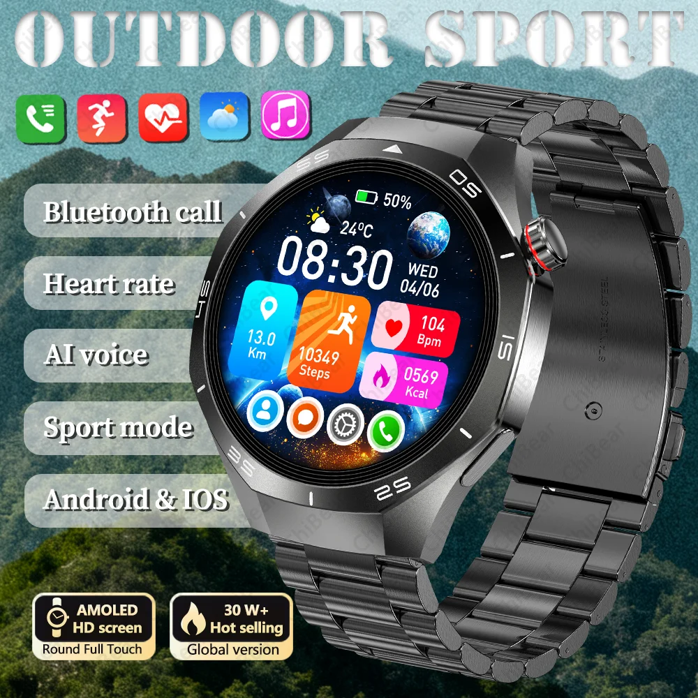 

2025 NEW Men's Outdoor Smartwatch AMOLED AI Voice Sport Mode Health Monitor IP67 Waterproof Fitness Smart Watch For Android IOS