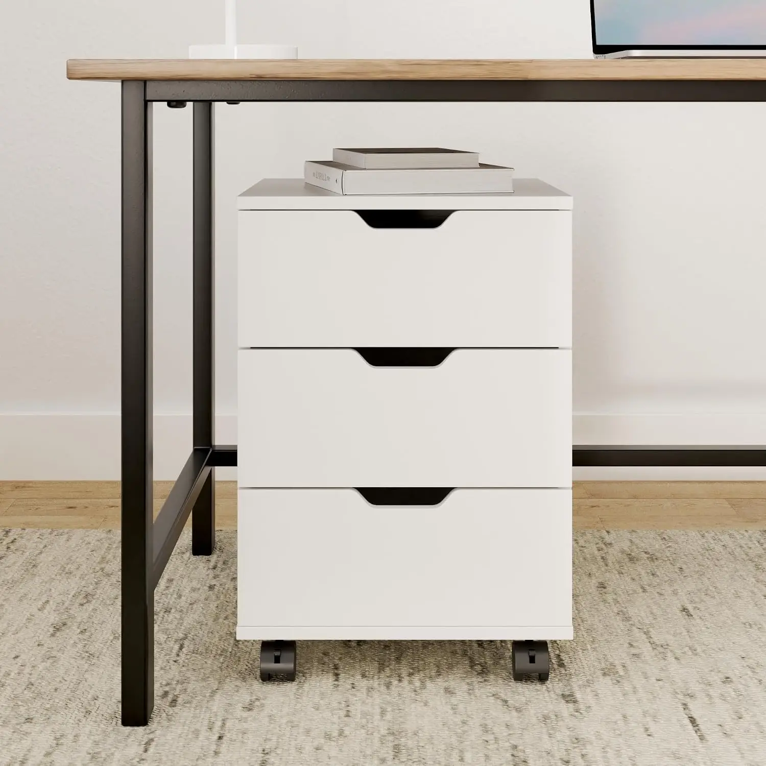 3 Drawer Wood File Cabinet With Wheels For Home Office, Customized