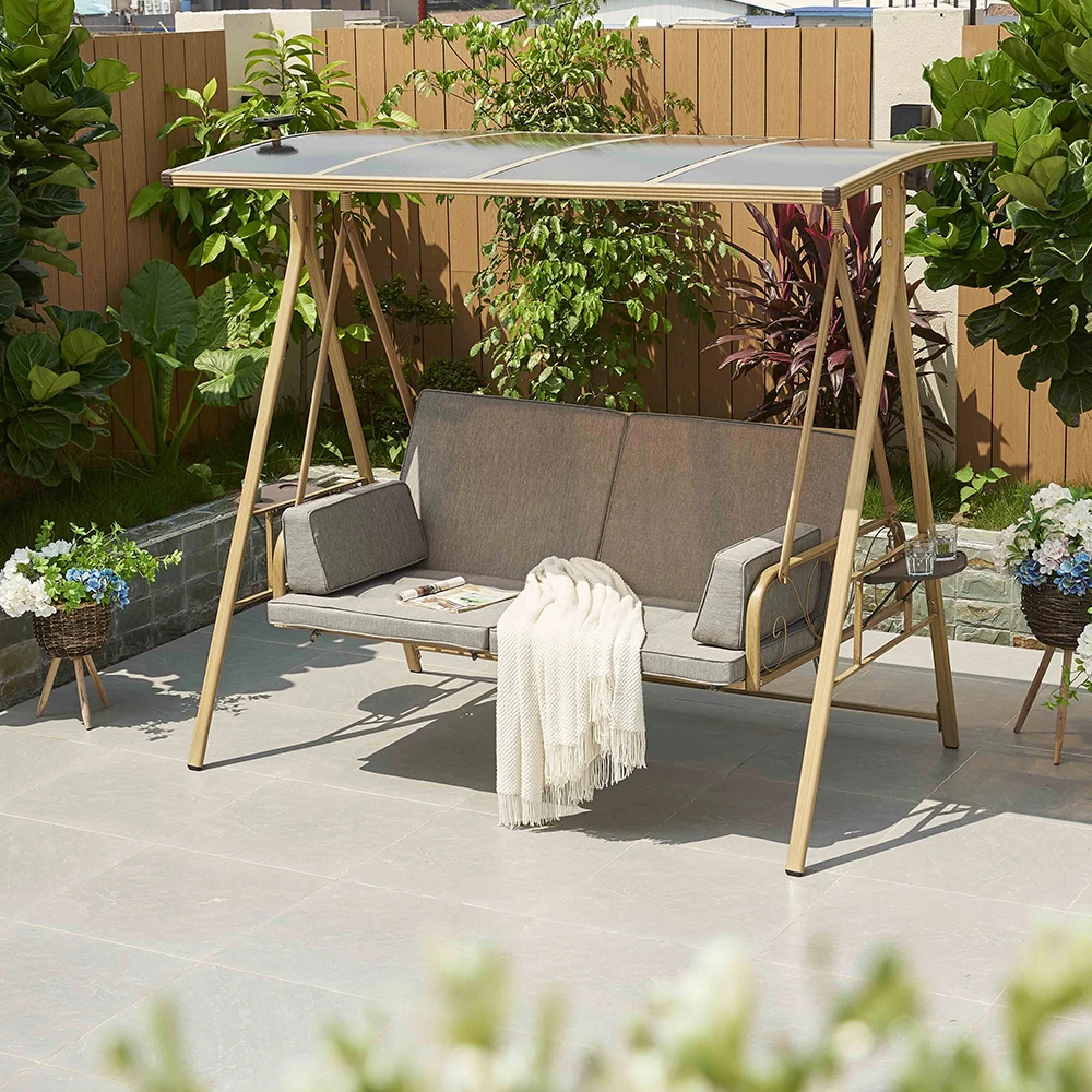 

Garden Furniture Metal Sunday Bed Chair Hanging Swing Chair Double With Solar Energy Canopy Led Light