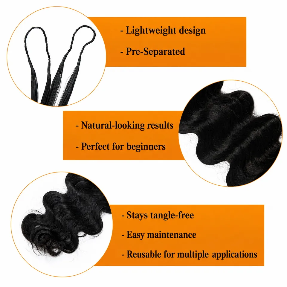 Cabello humano crochet ondas body wave sin nudos, pre-separado, ligero, extensiones para trenzas y giros para mujer 4