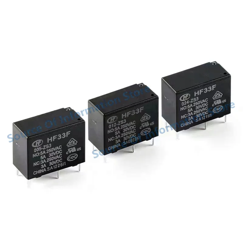 5Pcs, Relay JZC-HF33F/005/012/024-HS3 -ZS3 DC5V 12V 24V 4Pin/5Pin 5A Small Medium Power Relays