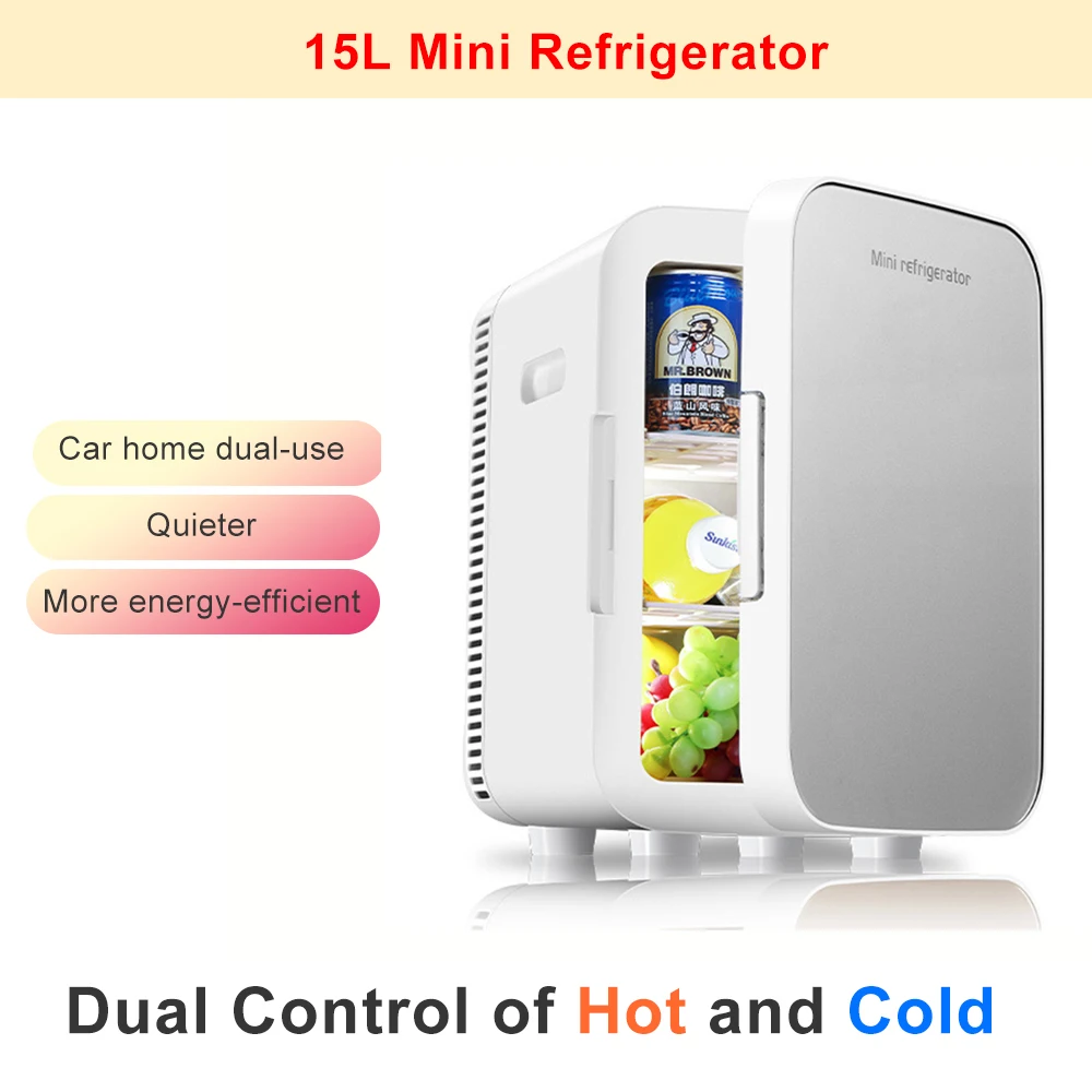 자동차 가정용 자동차 냉장고, 듀얼 코어 냉동 가열, 음식 과일 보관 냉장고 쿨러, 가정 여행 캠핑용, DC12-24V/AC220V, 15L