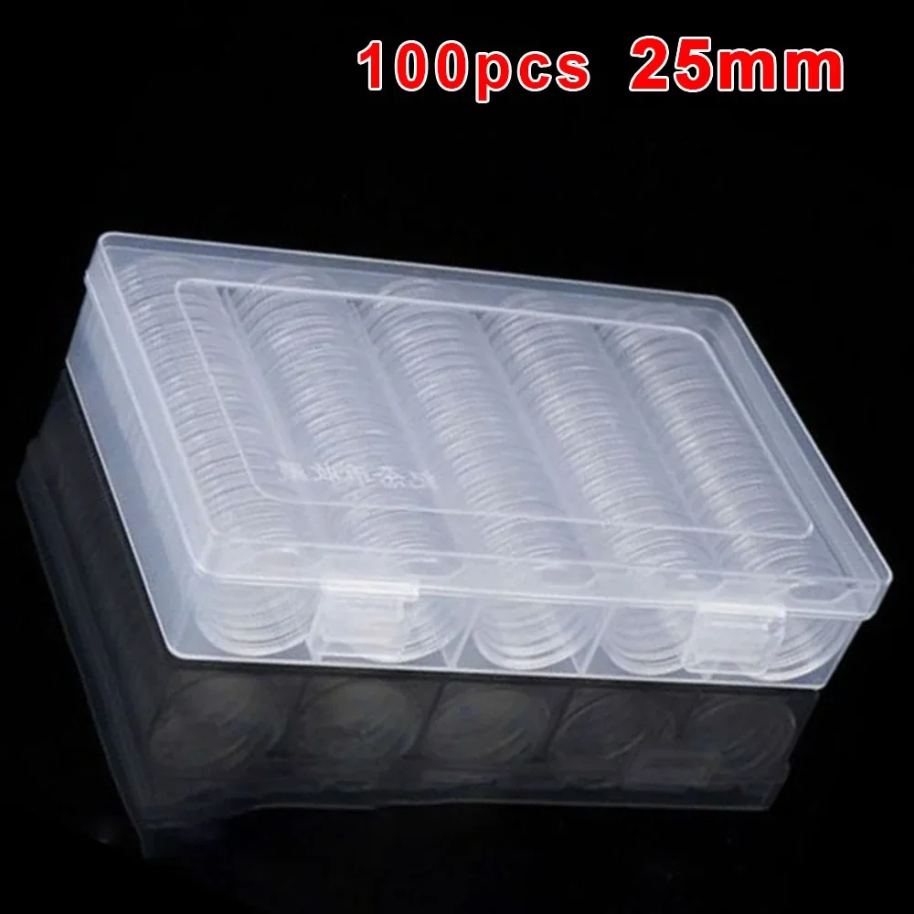 100pcs 25mm Clear Round Coin Capsule Case Container Storage Box Commemorative Coins Holder Portable