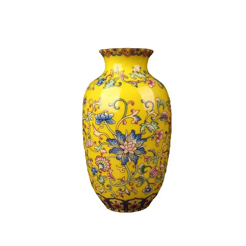 

Chinese Old Porcelain Vase Collection Winter Melon Shaped Yellow Enamel Colored Unique Asian Decorative Item Collectibles