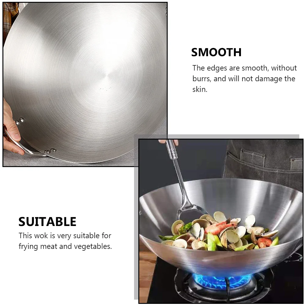 

1Pcs Stainless Steel Binaural Wok Heavy Duty Non Stick Frying Pan for Home Use Multi Functional Cooking Pot Kitchen Gadget with