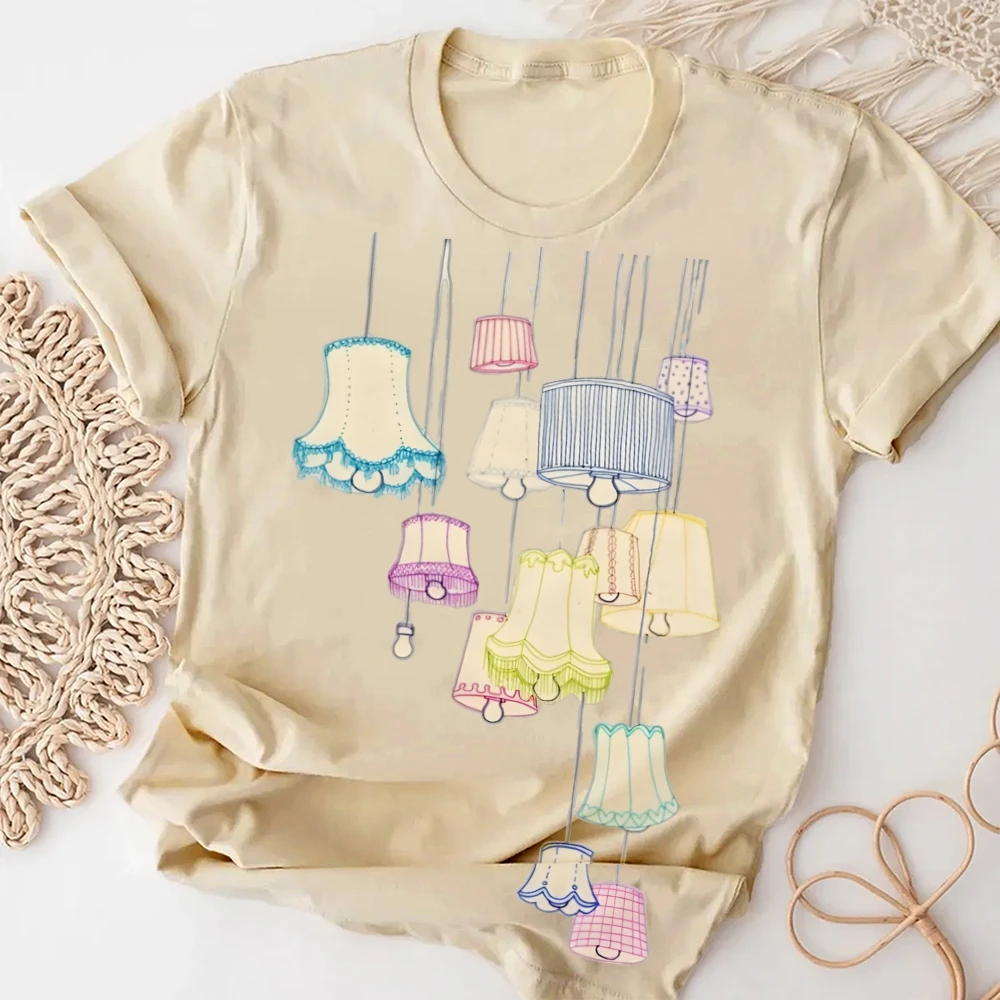 Koszulka graficzna Y2K Abażury Koszulka Cała Bawełna Wysoka Jakość Oversize Kolorowa Koszulka Lampy Wiszące Nadruk Artystyczny Trend Y2K
