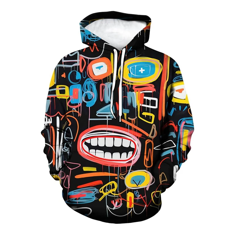 الشارع الهيب هوب الكتابة على الجدران هوديي ملابس رجالي شخصية طويلة الأكمام البلوز البلوز 3D طباعة الملونة موضة الاتجاه هوديس