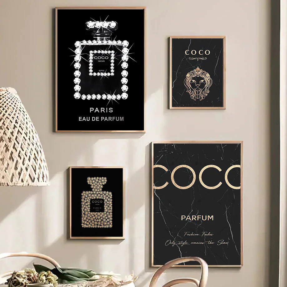Fashion Luxury Coco Perfume Bottle Canvas Painting Nordic Flower Poster Print Wall Picture Modern Girl Room Decor Quadro Cuadros