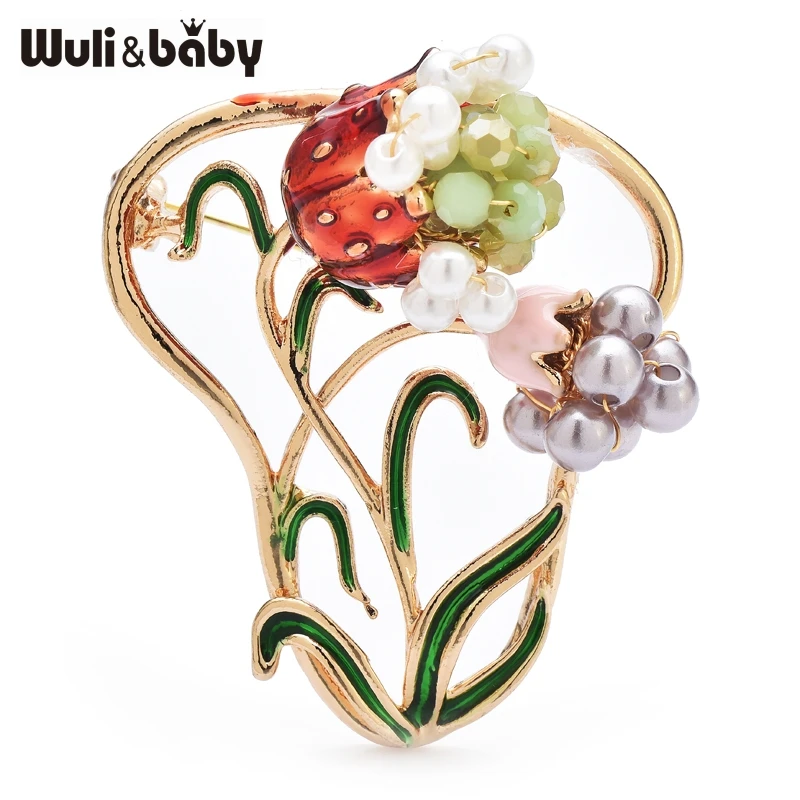 Wuli&baby Handmade Crystal Lily Flower Fan Brooches For Women Lady 2-color Enamel National Style Office Party Brooch Pins Gifts