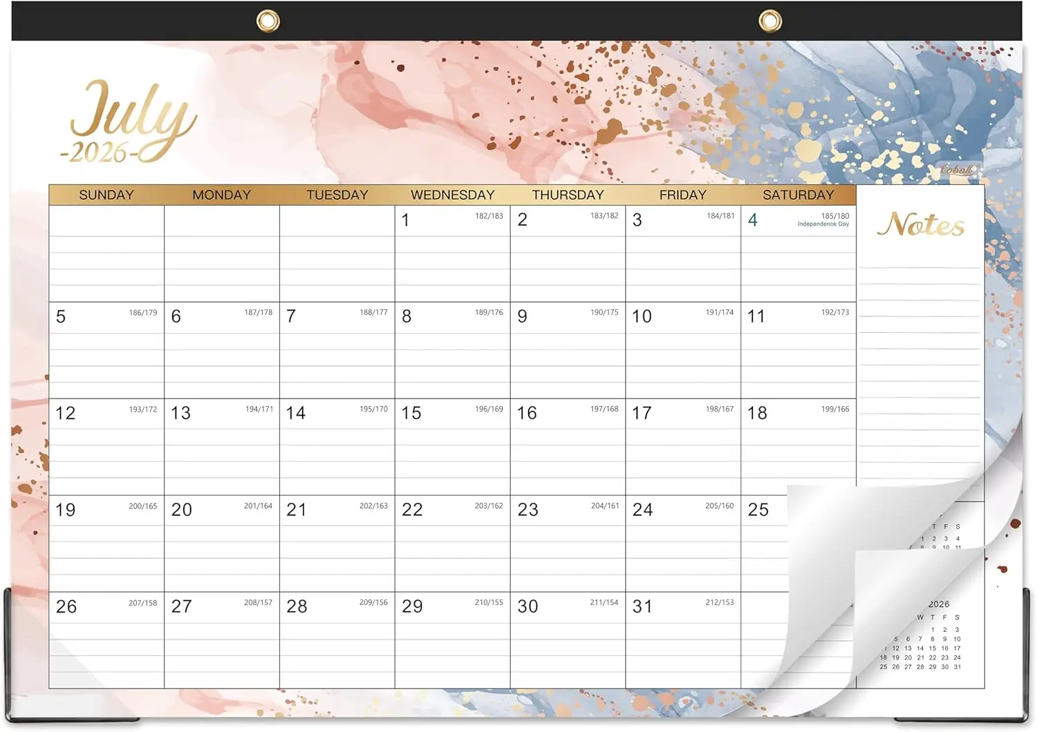 

Desk Calendar 2026-2027, 18 Months July 2026-Dec 2027, 17"x12", Large Blocks, Corner Protectors