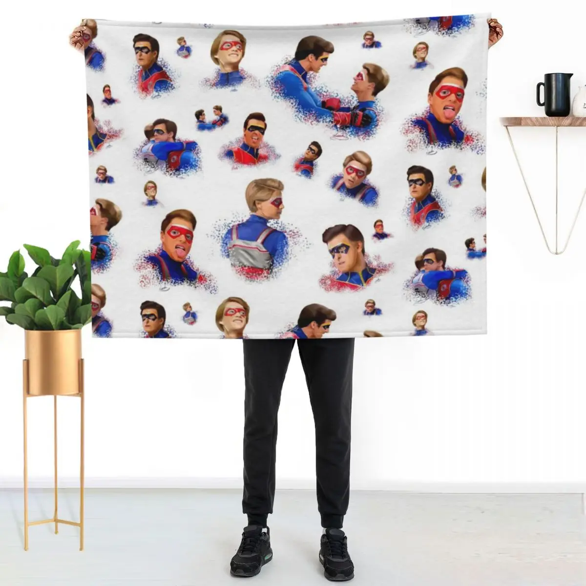 Captain Man and Kid Danger Drawing Pattern Throw Blanket Warm Comfortable Blanket for Office Napping