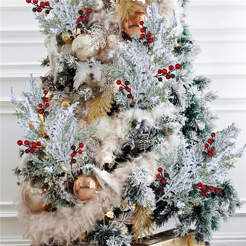 1/2 قطعة نباتات اصطناعية فرع إبر الصنوبر الثلجي مع التوت الأحمر شجرة عيد الميلاد زخرفة إكسسوارات هدايا ذاتية الصنع لديكور المنزل والحفلات #6