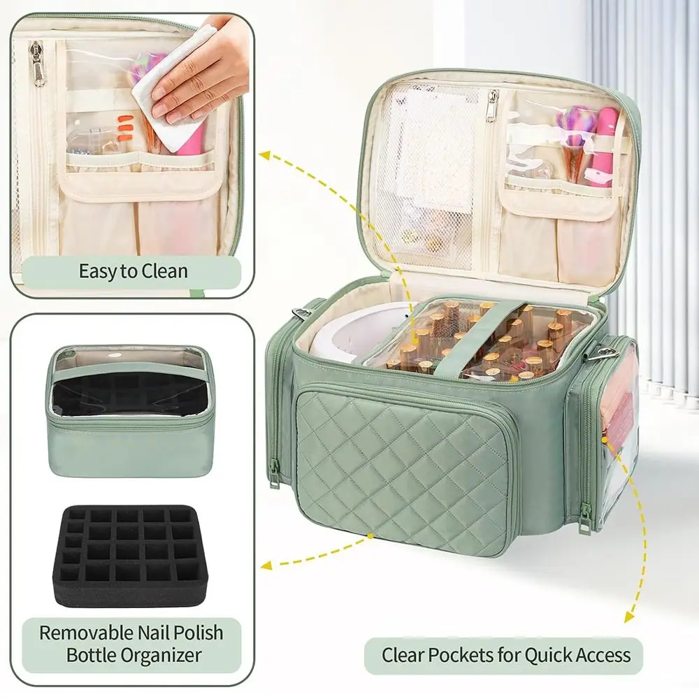 

Multi-function Nail Polish Storage Bag Removable Inner Pouch Nail Polish Organizer Case Holds 42+ Bottles Nail Lamp