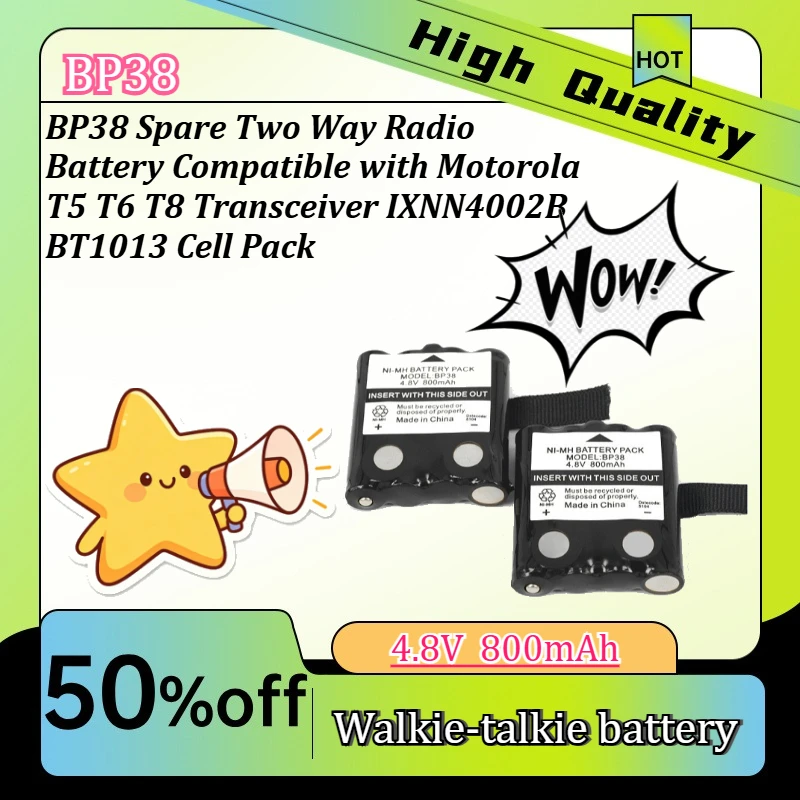

BP38 Spare Two Way Radio Battery Compatible with Motorola T5 T6 T8 Transceiver IXNN4002B BT1013 Cell Pack