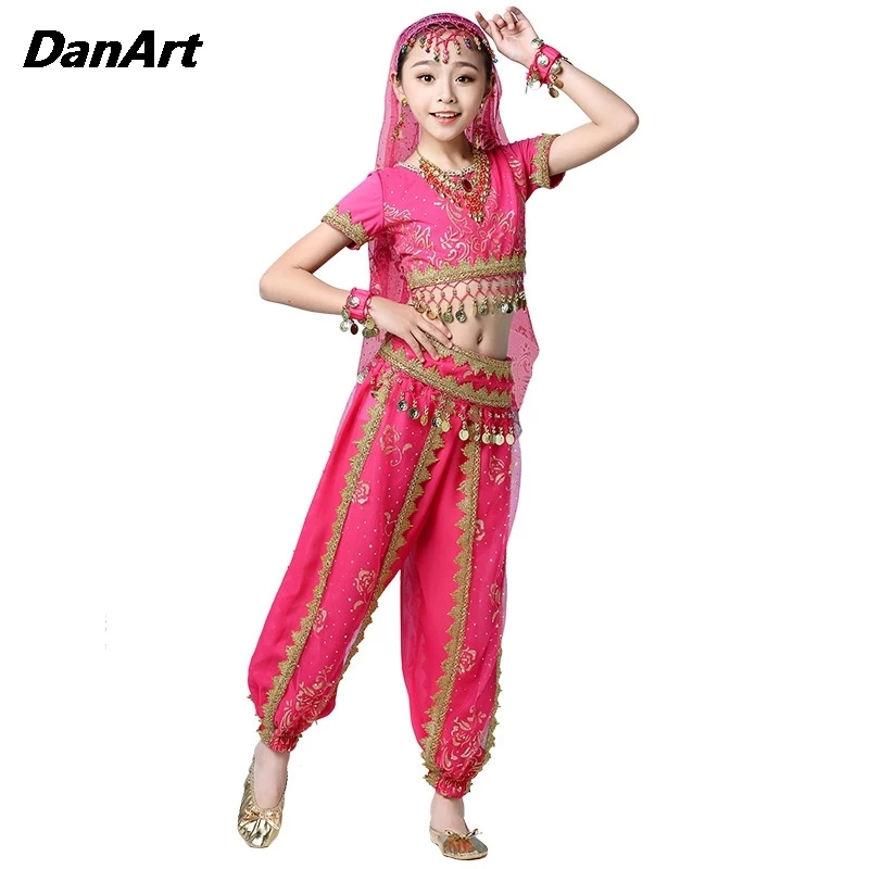 New Kids India Belly Dance Costumes Set Attire Girls Stage Performance Wear India Bollywood  Dance Practice Clothing Outfit