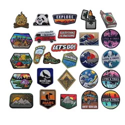 3D Embroidered  Wolf Roar Armband Jungle Sunrise Starry Mountain Camping Scenery Pack Sticker Hook and Loop Patches for Clothing