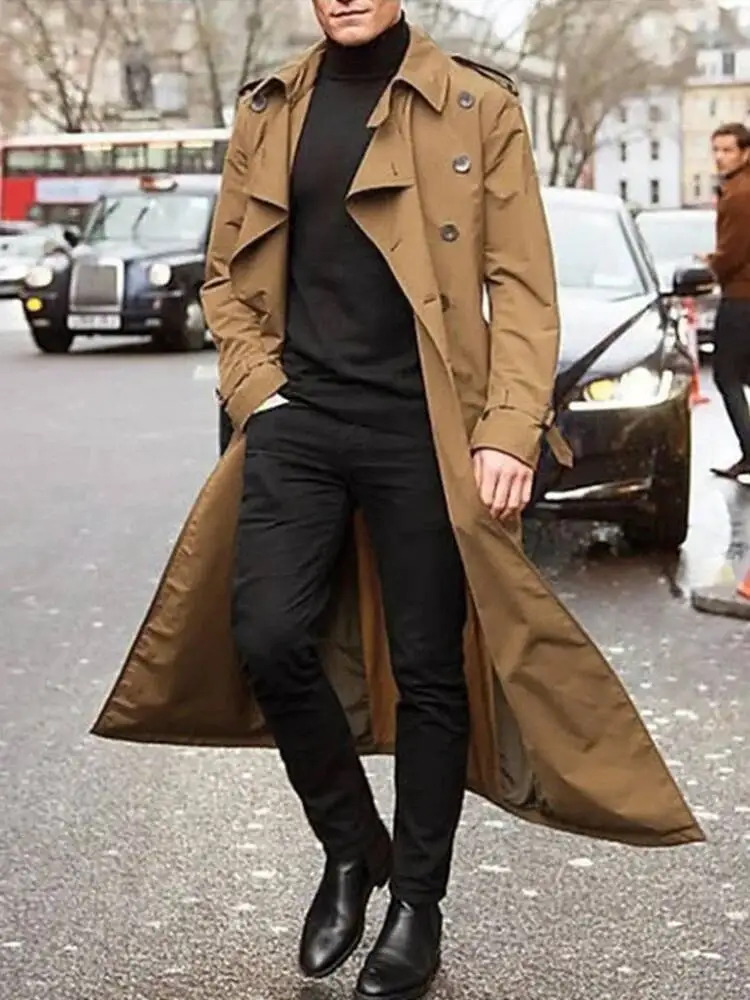 

Streetwear Fashion Trench Thin Coat Designer Overlong British Coats Man's Clothing With Epaulets Men's Jackets For Spring