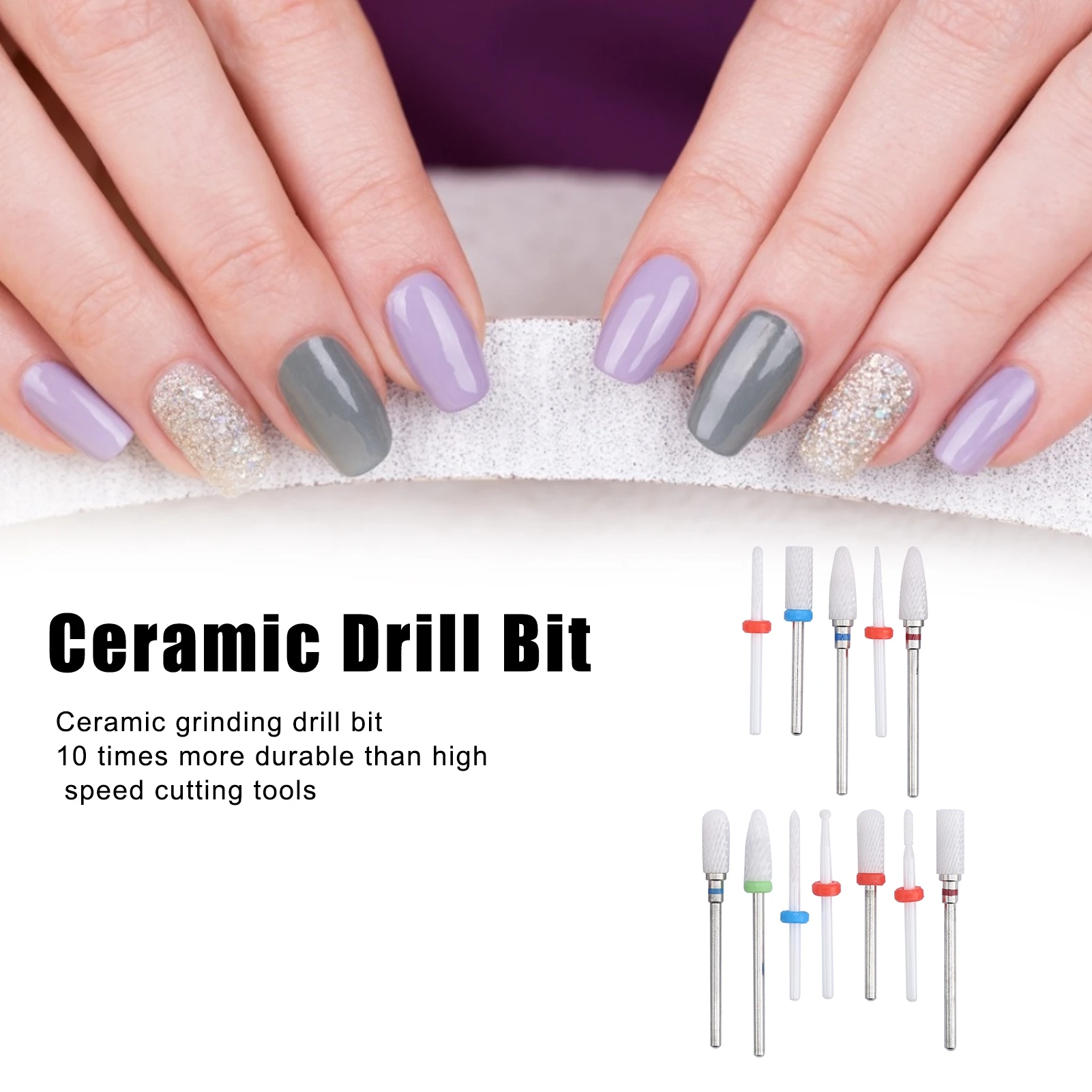 12pcs Ceramic Milling Cutter Drill Bit Electric Grinding Machine Milling Cutter Files Nail Polish Grinding Head