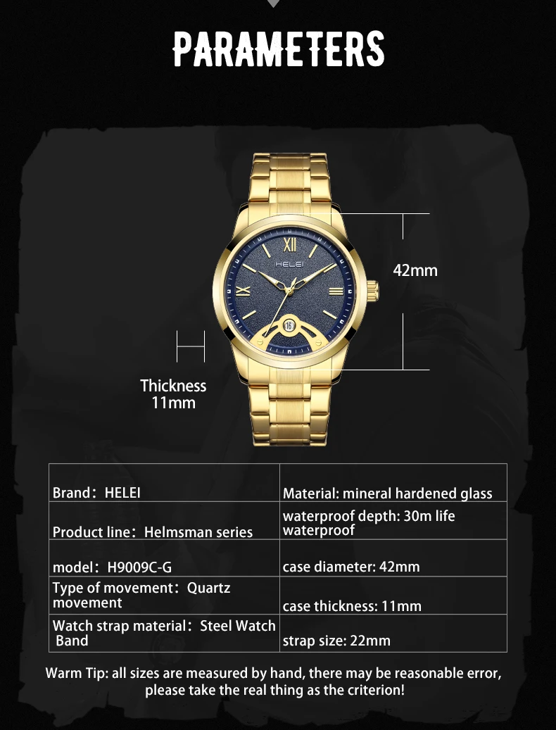 ساعة يد كوارتز كاجوال رياضية جديدة للرجال من HELEI بحزام مضيء وتاريخ ساعة يد رجالية #4