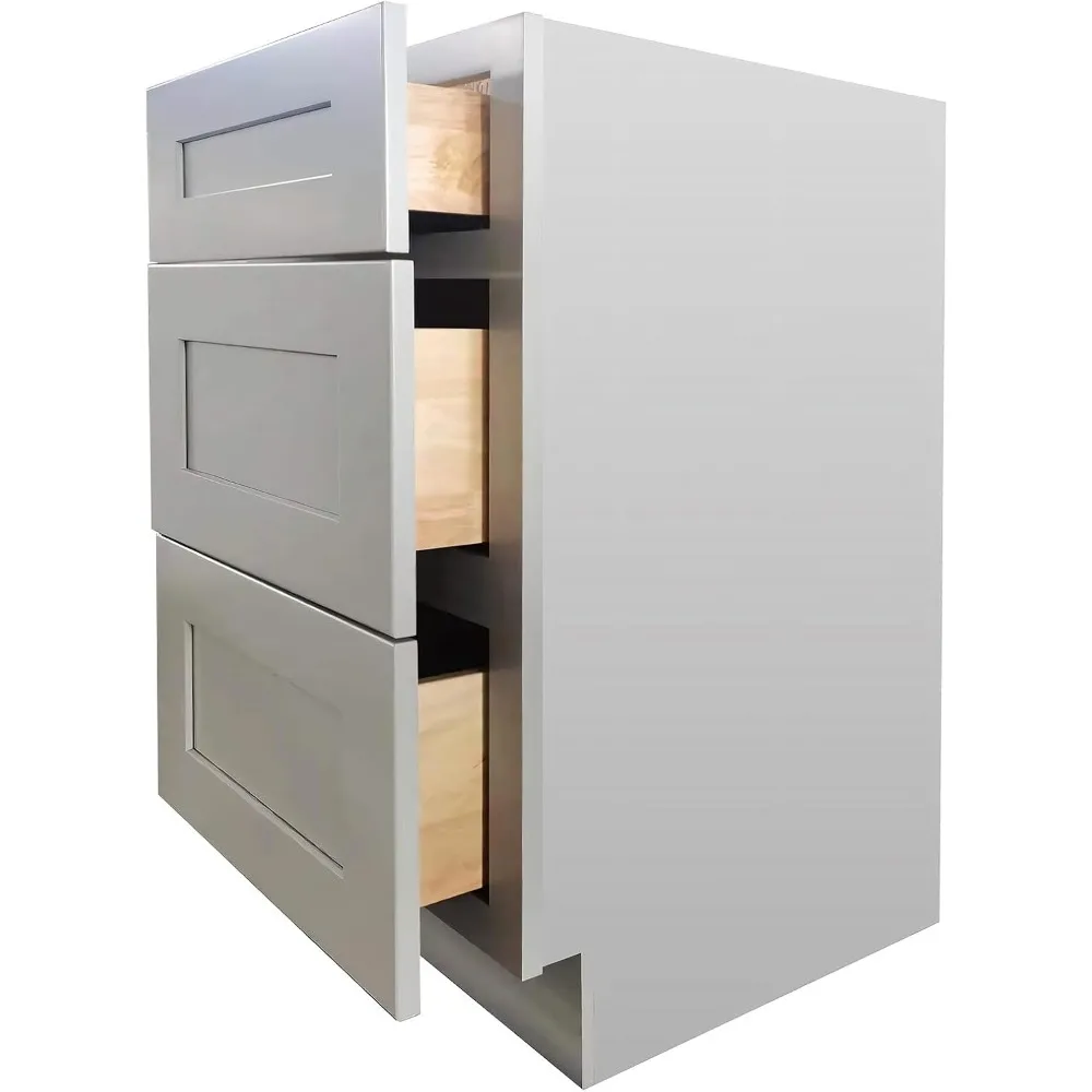 خزانة بأدراج بقاعدة Shaker RTA، 3 أدراج من الخشب الصلب للمطبخ (أبيض، عرض 30 بوصة × عمق 24 بوصة × ارتفاع 34-1/2 بوصة)