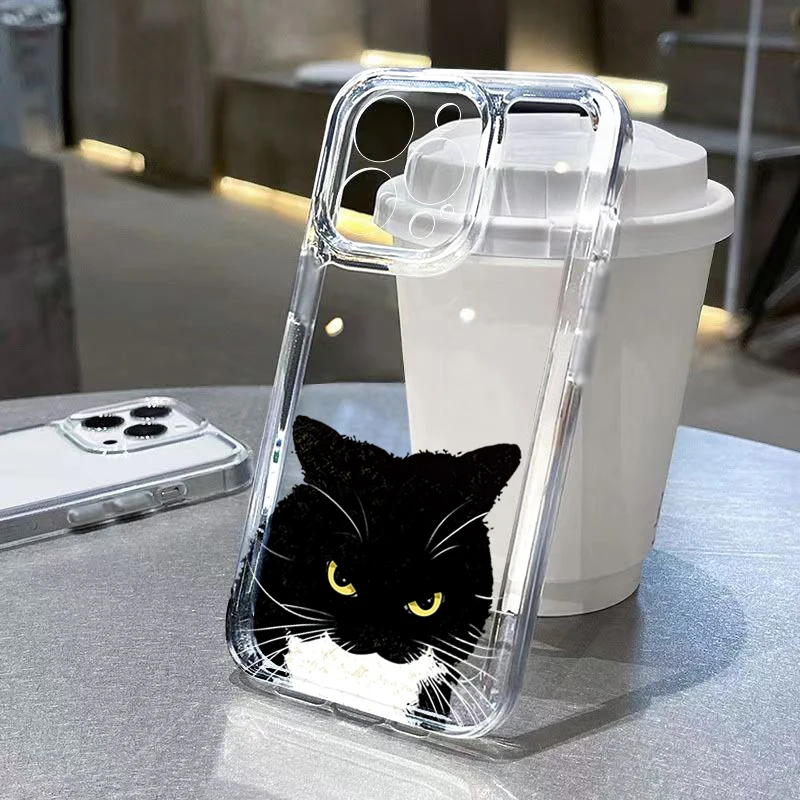 Cute Dumb Black Cat Couple Phone Case For iPhone 17 16 Plus 15 Pro 14 Pro Max 13 12 11 Air X XS XR 7 8 Plus 16E Shockproof Cover view 4