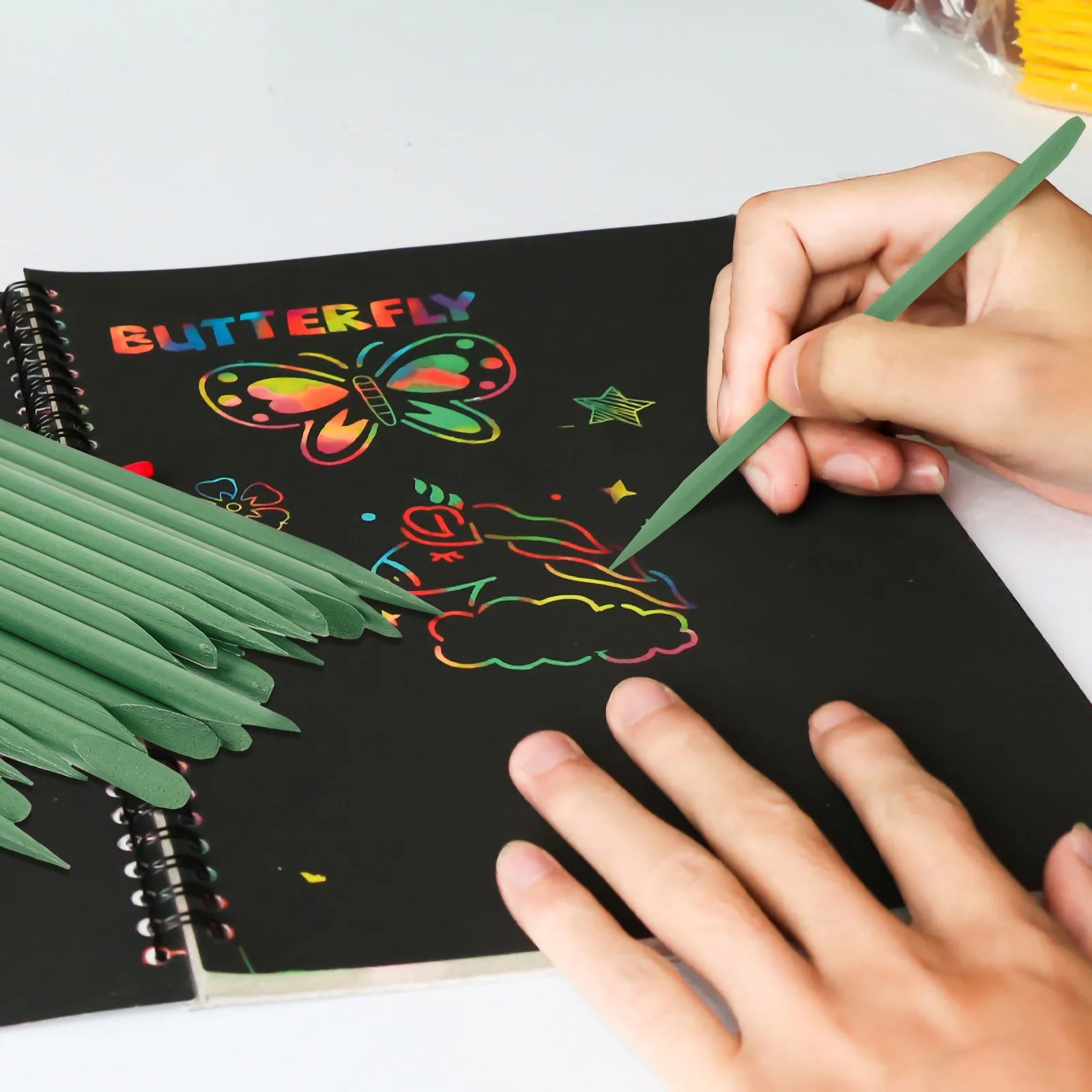 

100 Pcs Scraper Brush Scratching Paper Painting Pens Drawing Tools for Artists Bamboo