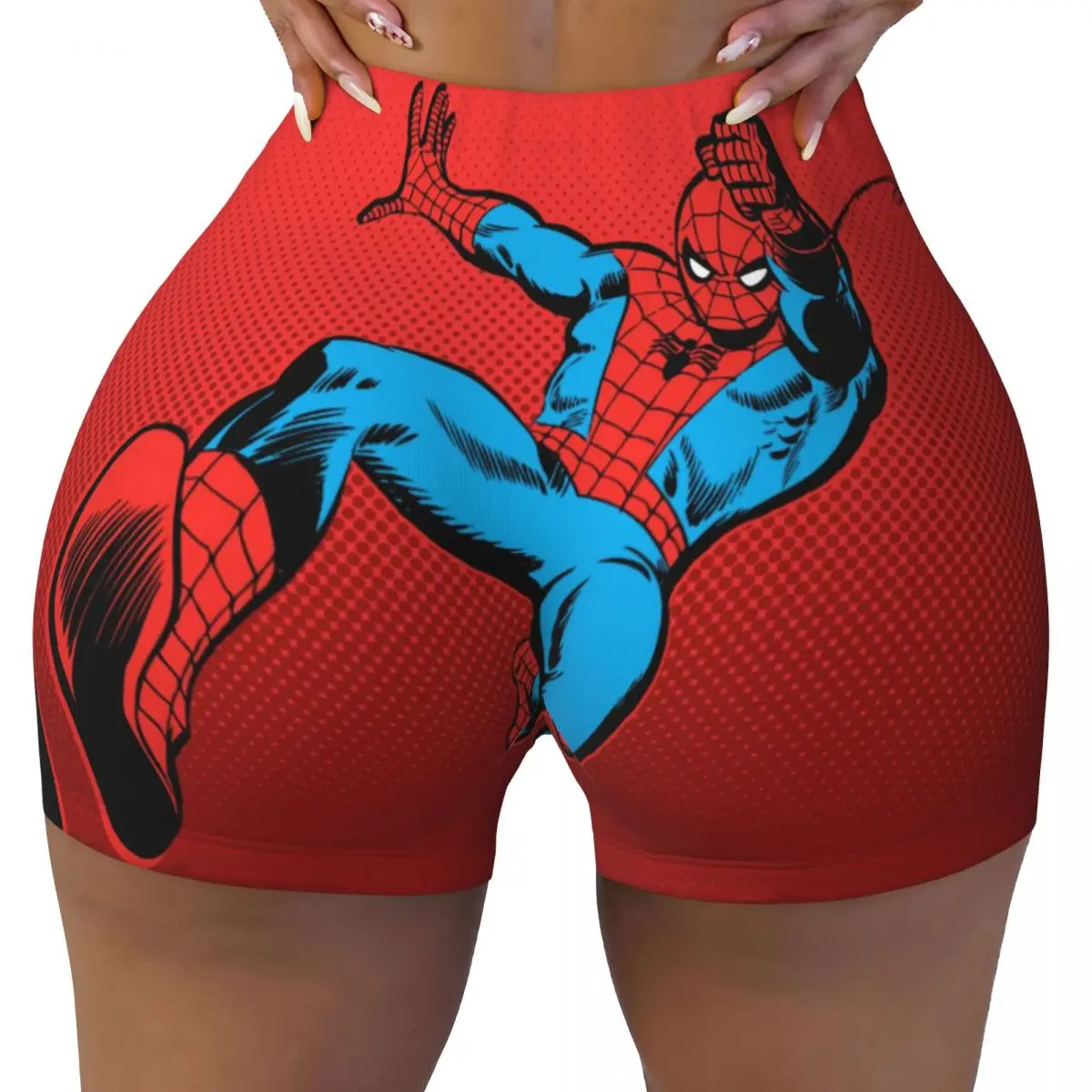 Custom Women Spider Man Retro Swinging Kick Workout Yoga Shorts Gym Athletic Running Volleyball Shorts