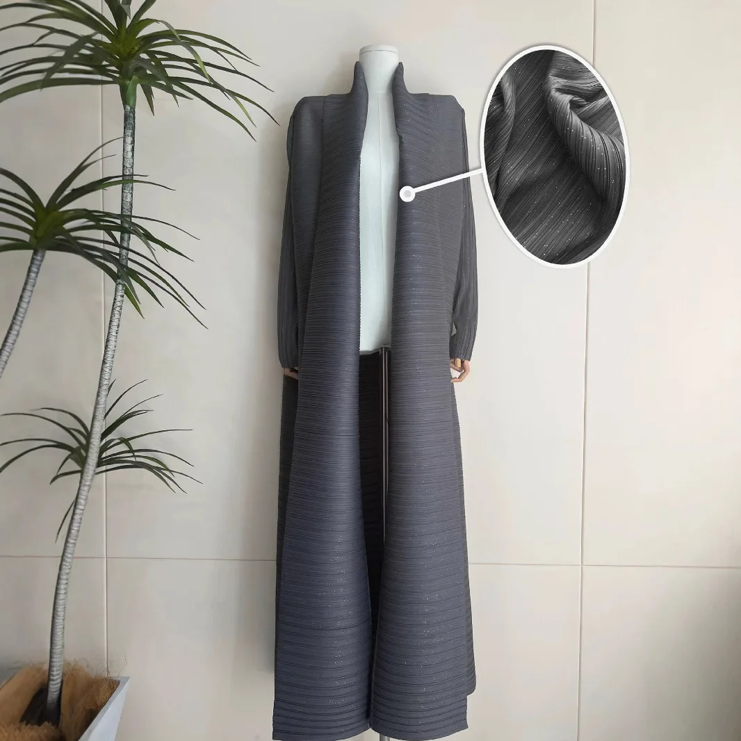 Plooien Vouw Abaya Lange Windjack Goud Poeder Gewaad Pure Kleur 2024 Herfst Jas Gedrukt Arabisch Gewaad Plus Size Dameskleding