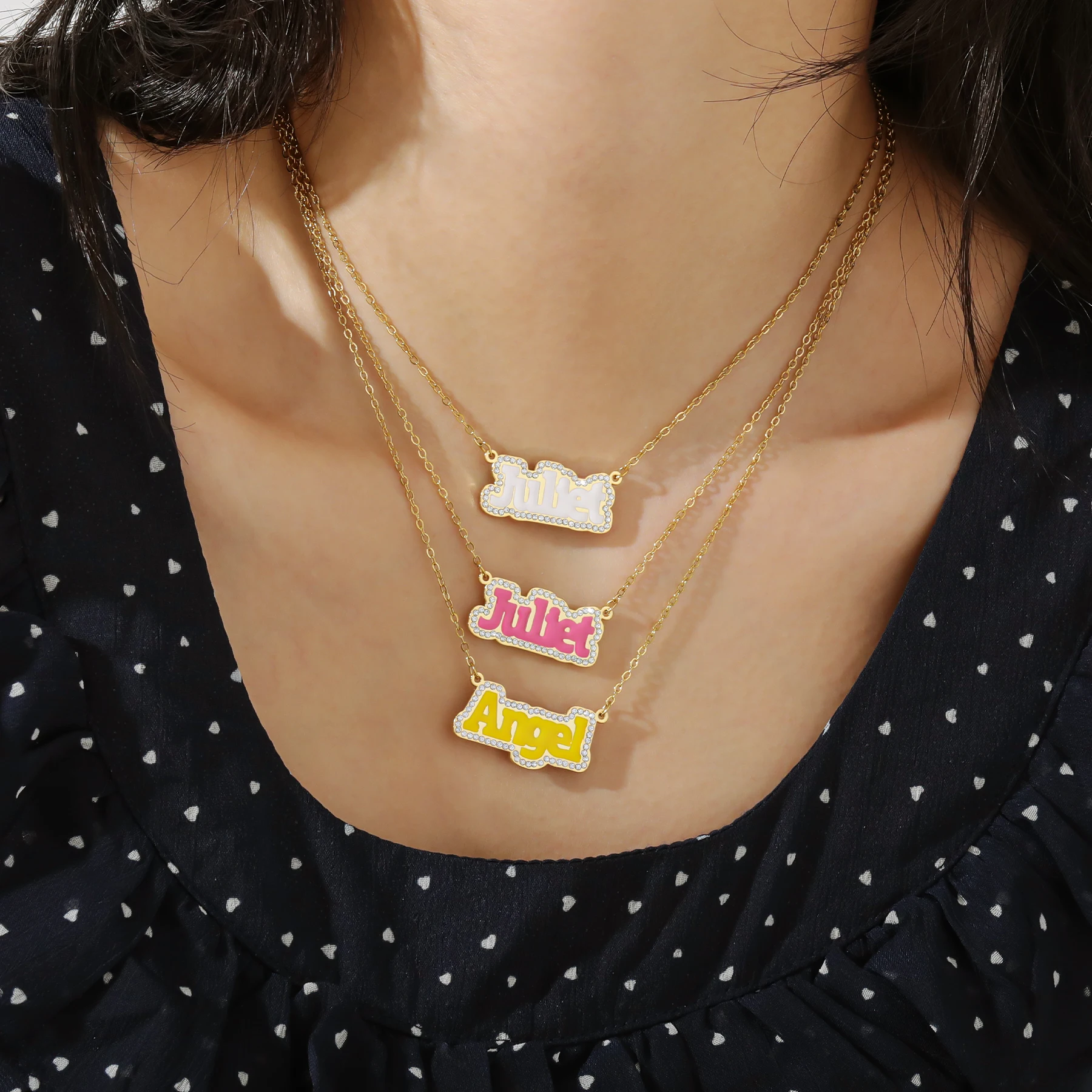Dascusto Personalisierte Namens-Kristallanhänger-Halskette, bunter Blasenbuchstaben-Schmuckanhänger, Damengeschenk, individueller exquisiter Schmuck, Geschenke – Detail 5