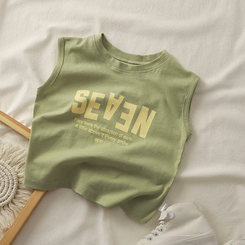 Children\'s T-Shirts Letter Print Sleeveless Top Infant Girl Clothes for 1 To 7 Years Kids Clothes Boys