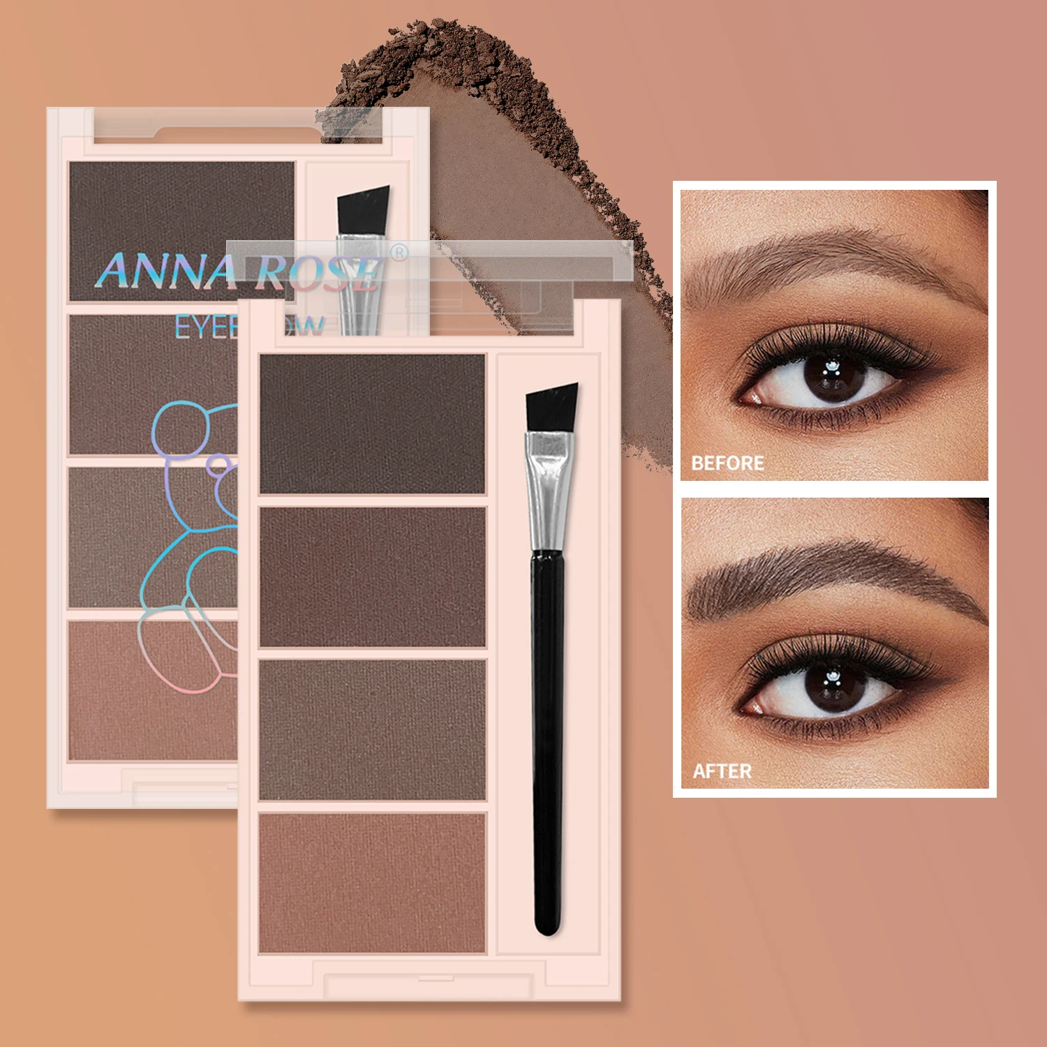 Placa de polvo para cejas de cuatro colores, resistente al agua, natural, tridimensional, de larga duración, aspecto de maquillaje diario para principiantes ﻿