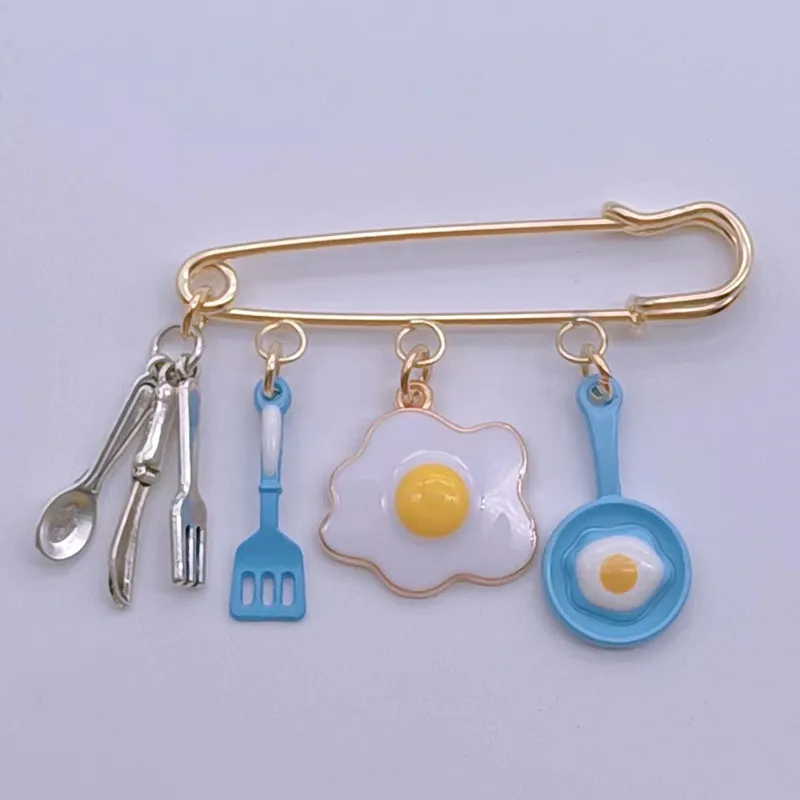 Creative fashion chef gift chef brooch fried egg frying pan tableware kitchen gift knife fork brooch chef gift