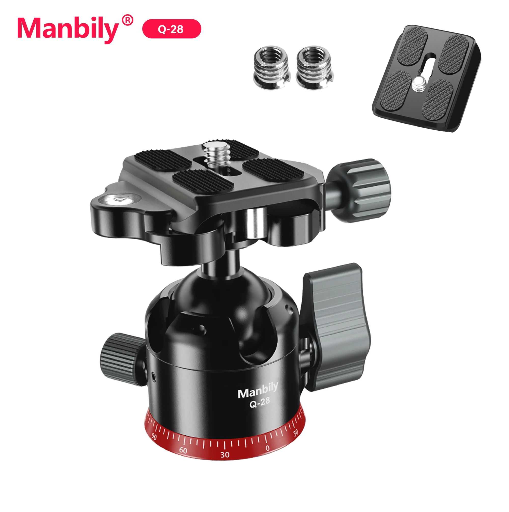 Manbily Q-28 360°Panoramic Camera Ball Head Arca Swiss Low Profile Tripod Monopod Head For DSLR Load 22lbs/10kg