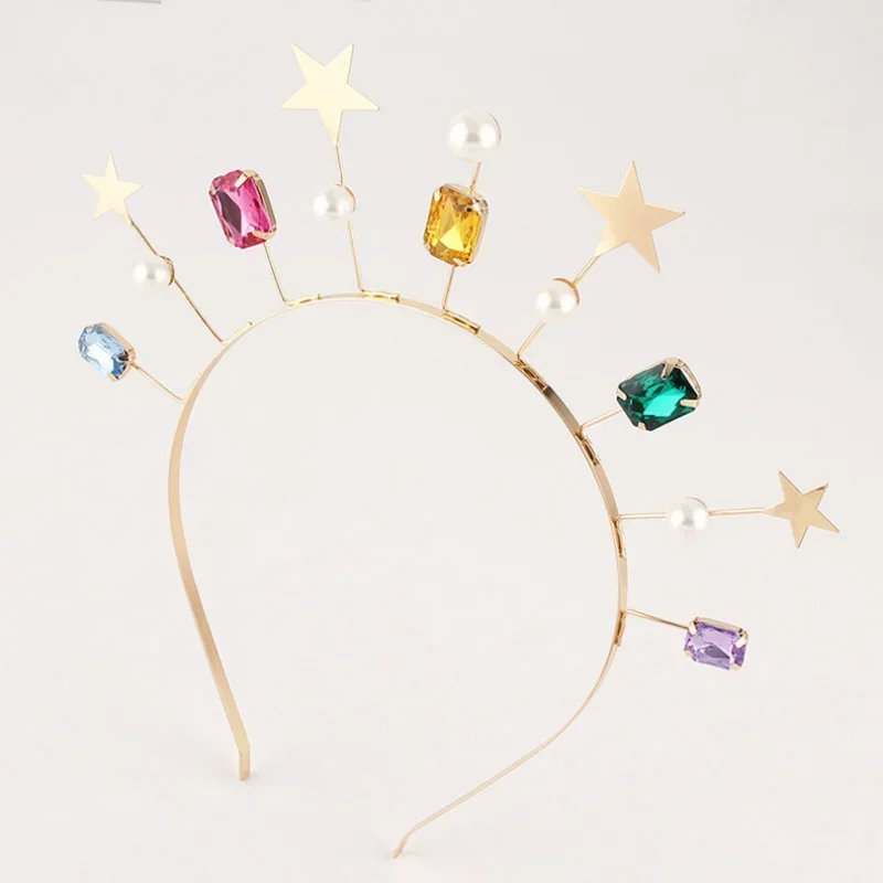 10pcs Women Bridal Crystal Star Headband Rhinestone Pearl Crown Tiara Birthday Party Wedding Hair Accessories Costume Halloween