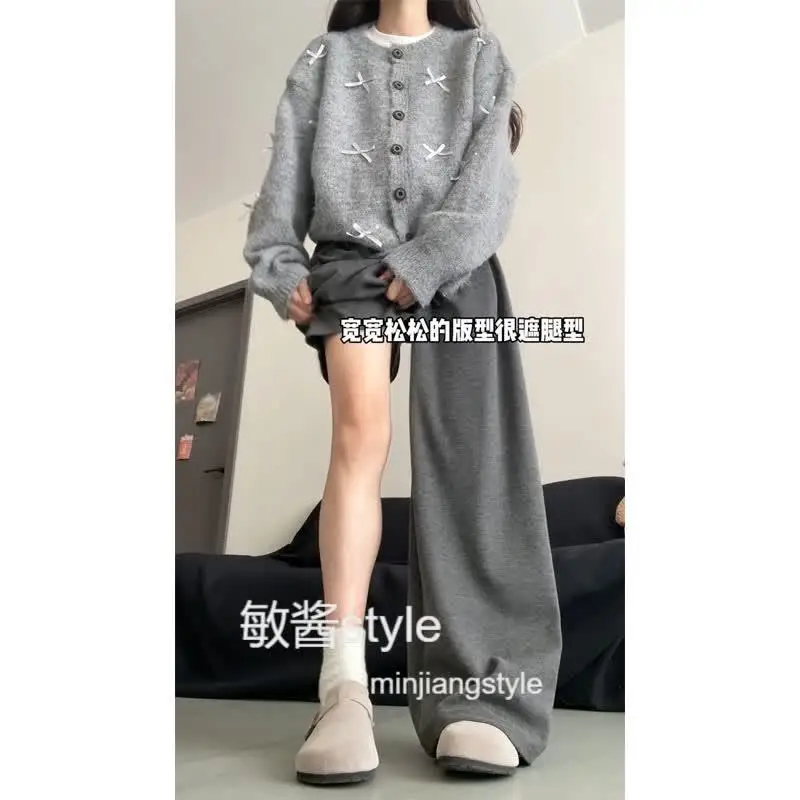 레이지 레트로 가을 겨울 신상 하이웨이스트 드로스트링 다용도 출퇴근 캐주얼 스트레이트 와이드 팬츠