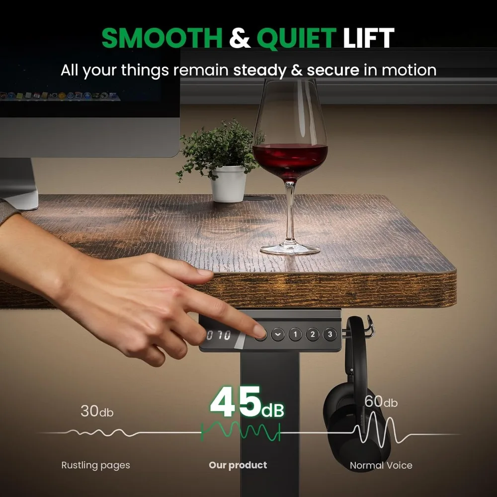 مكتب قائم كهربائي قابل للتعديل: مكتب 71 × 30 مع سطح طاولة سميك واحد، إطار شعاع مزدوج، 3 تعديلات لارتفاع الذاكرة #5