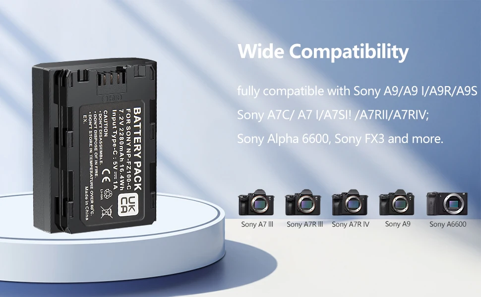 Oyomba NP-FZ100 Ersatzakku mit 5 V 2 A Typ-C-Eingang für Sony A7III Alpha A7R III A7R IV A7M4 A7M3 A9 A9R FX30 A6600 A7S3 – Detail 2