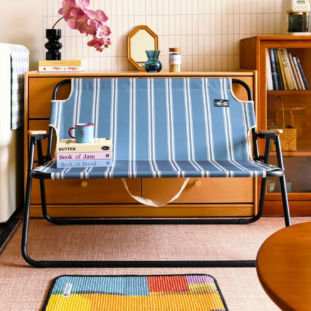 

Outdoor Double Chair Camping Folding Chair Portable Balcony Patio Backrest Outdoor Furniture