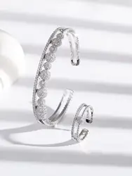 1 set of women's new EuropeAn-American 14K gold plated copper exquisite irregular ball ball full zirconium bracelet ring set