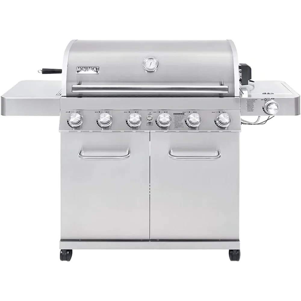 6-Burner Stainless Steel Cabinet Style Propane Gas Grill with LED Controls, Side Burner, Built in Thermometer,and Rotisserie Kit