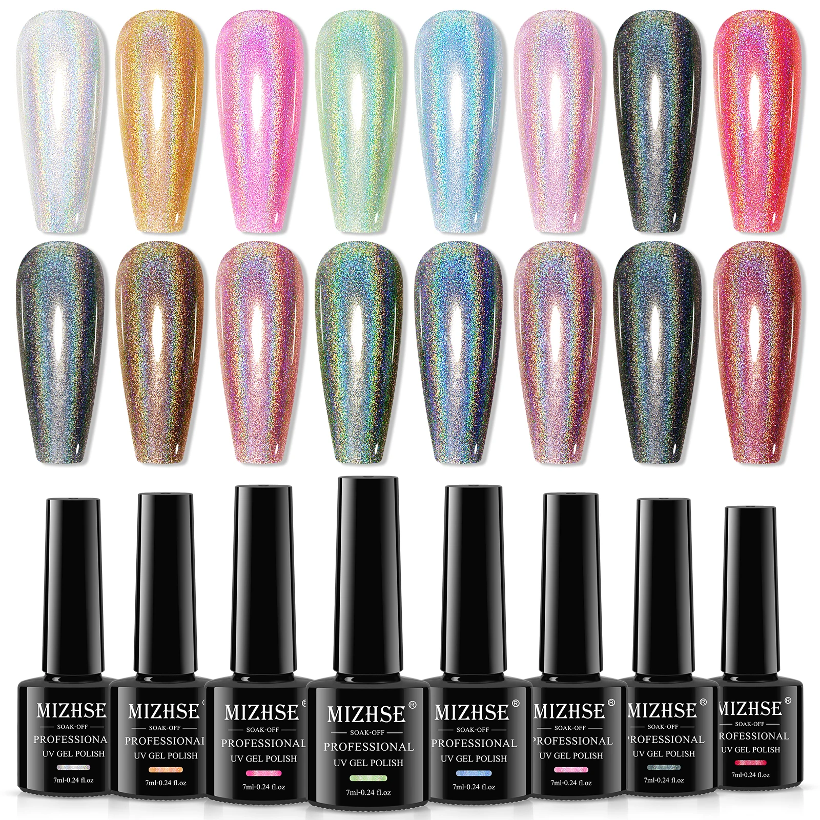 MIZHSE Lazer Jel Oje 7 ML Holografik Glitter Süper Lazer Etkisi Nail Art Kapalı Islatın UV/Led Tırnak Vernik Gümüş Yeşil Siyah