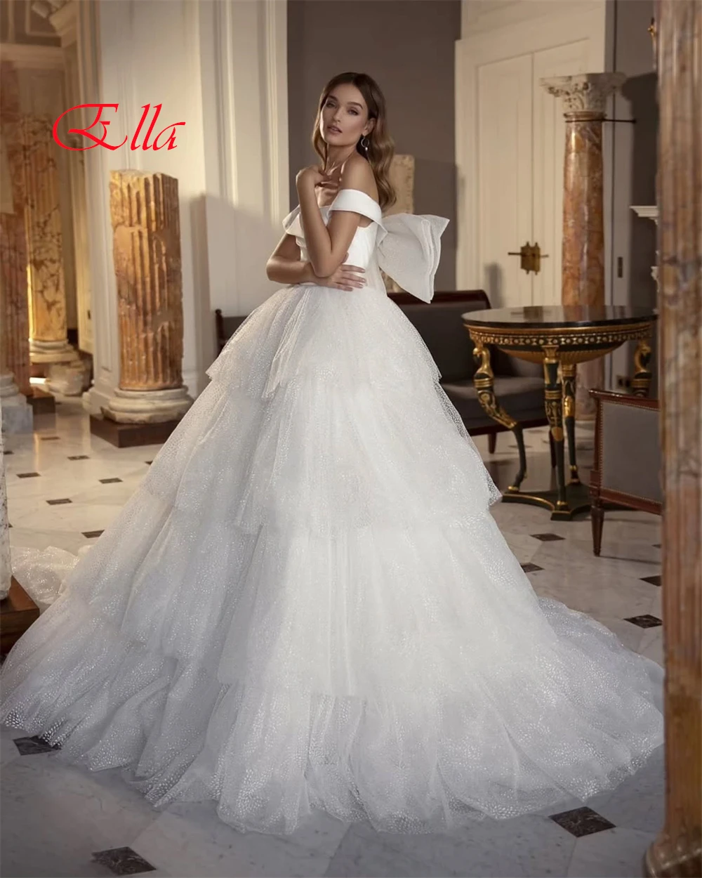 Customized Exquisite White Tulle Evening Dress Classic Strapless Off the Shoulder Sleeveless Zipper Back Bow Homecoming Dress