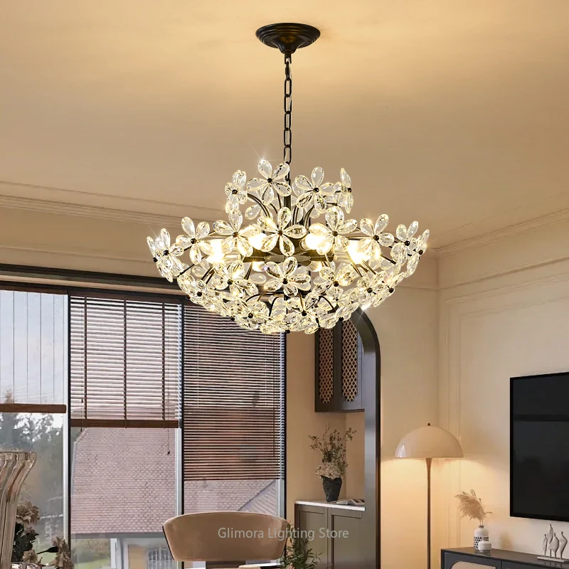 

Black High-grade Crystal Chandelier French Luxury Living Room Lamp American Retro Bar Restaurant Chandelier Hall Bedroom Lamp