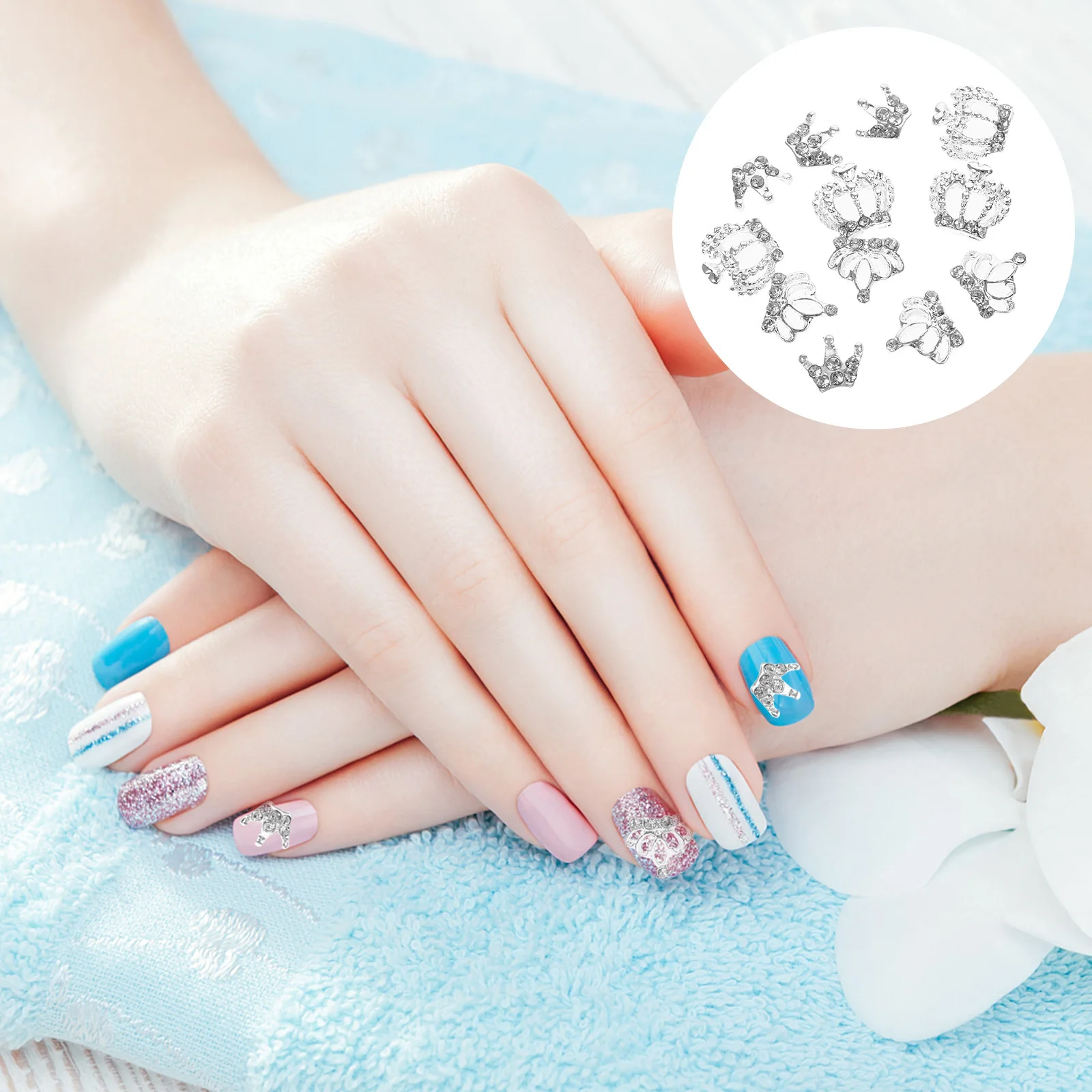 12 Uds. De tachuelas de uñas con corona 3D, decoraciones de manicura brillantes elegantes, suministros de arte DIY, tachuelas de corona para uñas, decoración de manicura