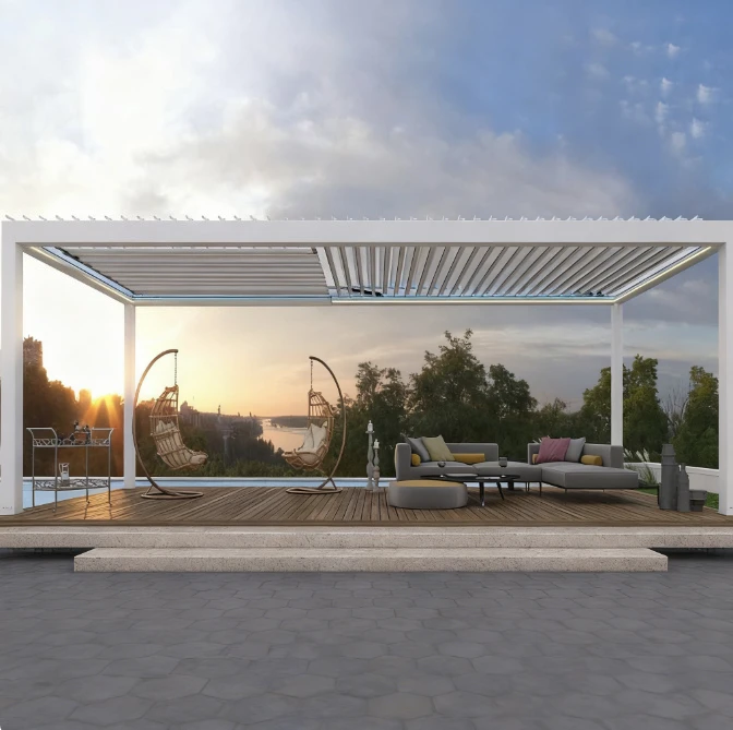 

Venetian Flip Aluminum Alloy Pavilion Terrace Sun Room Pergola Hotel Garden Electric Smart Pavilion Shading and Rainproof