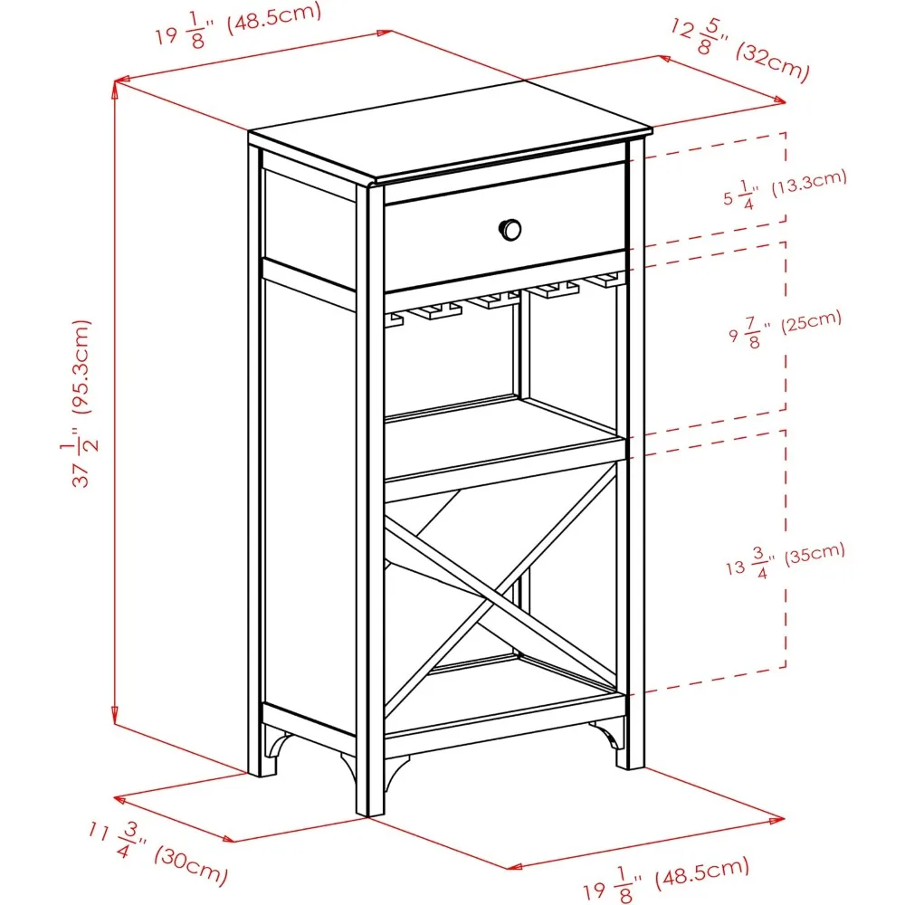 Ancona X Shelf Modular Wine Cabinet With 1-Drawer, Glass Rack, Dark Espresso (92745)