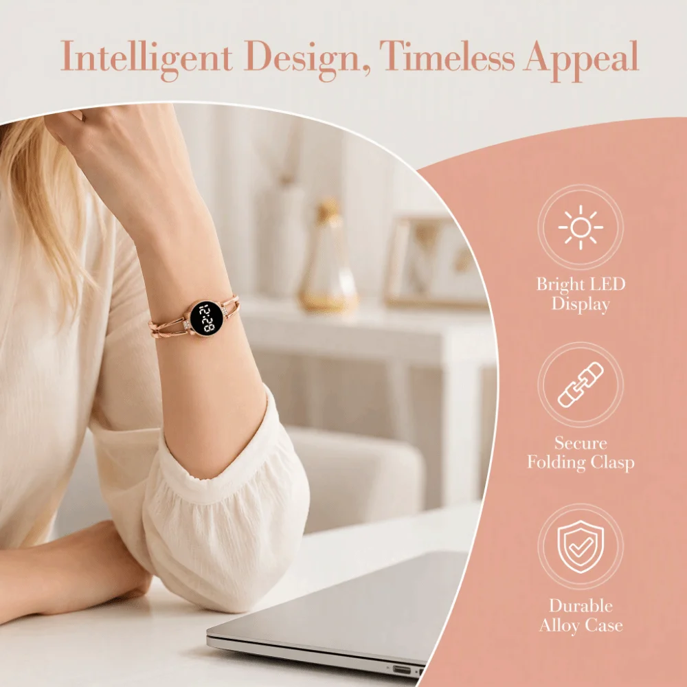 Electronic Touch Screen LED Watch Metal Bracelet Rhinestone Touch Screen Watch Round LED Display Digital Watch Students